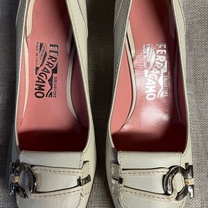 Salvatore Ferragamo Beige heel with Silver Buckle